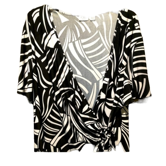Cato size 26/28W Cross-Front Pullover Top Black & White - Picture 1 of 10